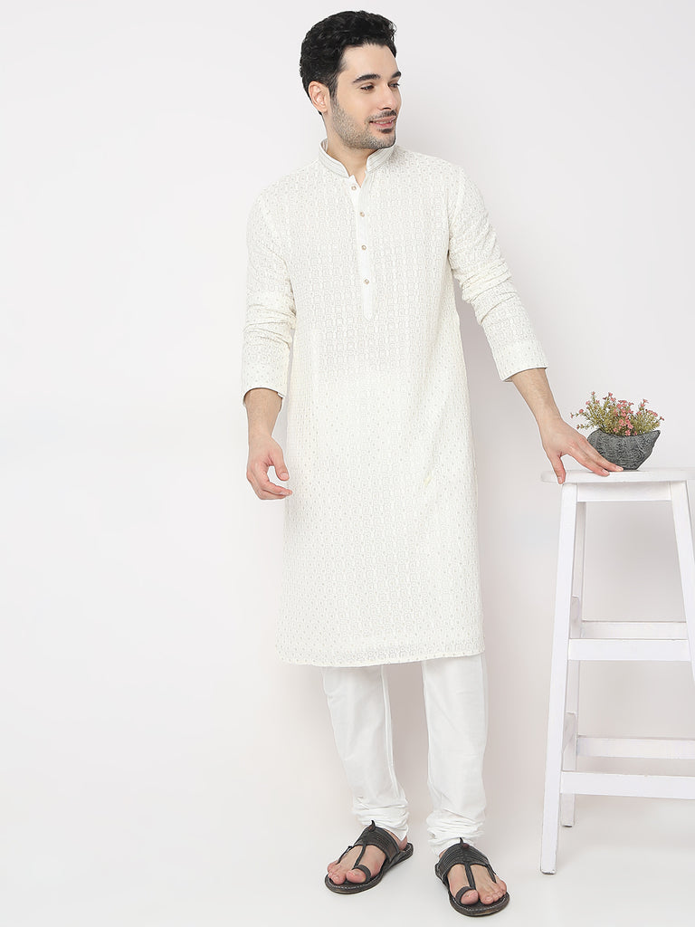 Regular Fit Embroidered Kurta with Churidar Set