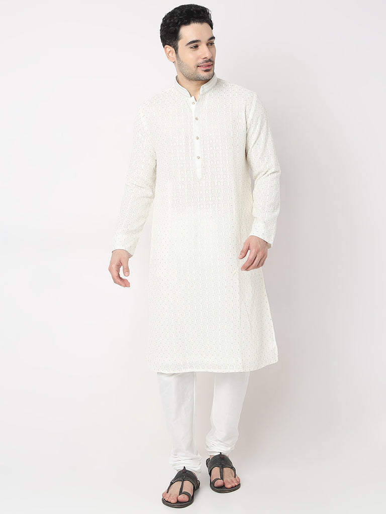 Regular Fit Embroidered Kurta with Churidar Set