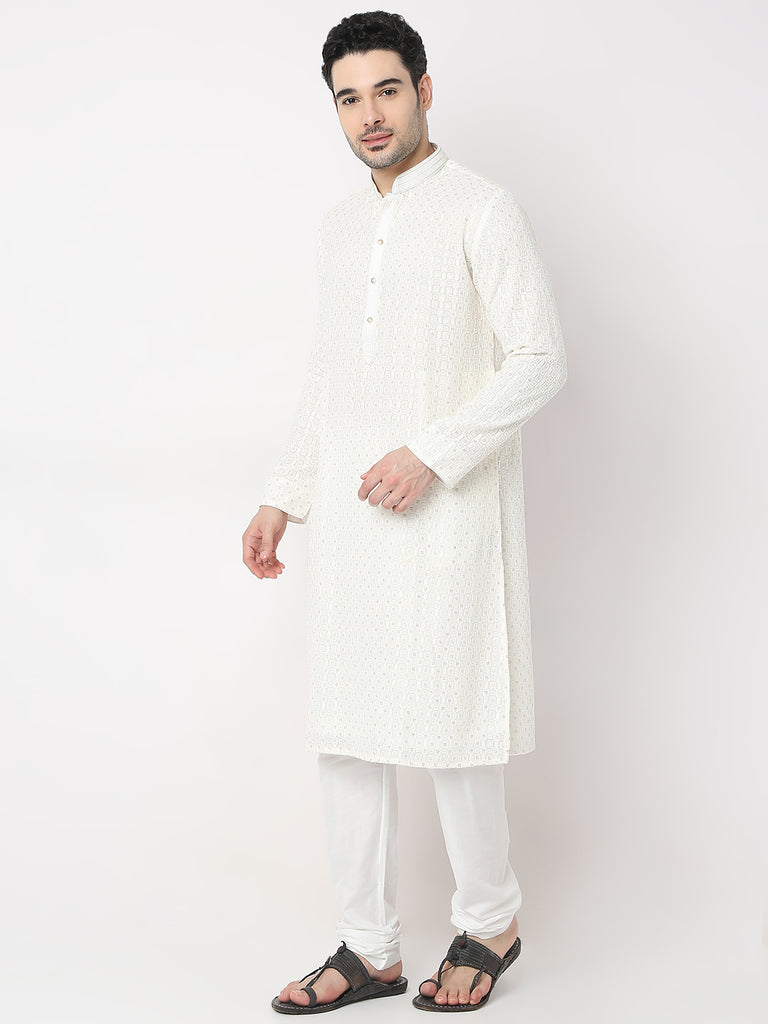 Regular Fit Embroidered Kurta with Churidar Set