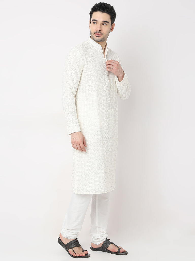 Regular Fit Embroidered Kurta with Churidar Set