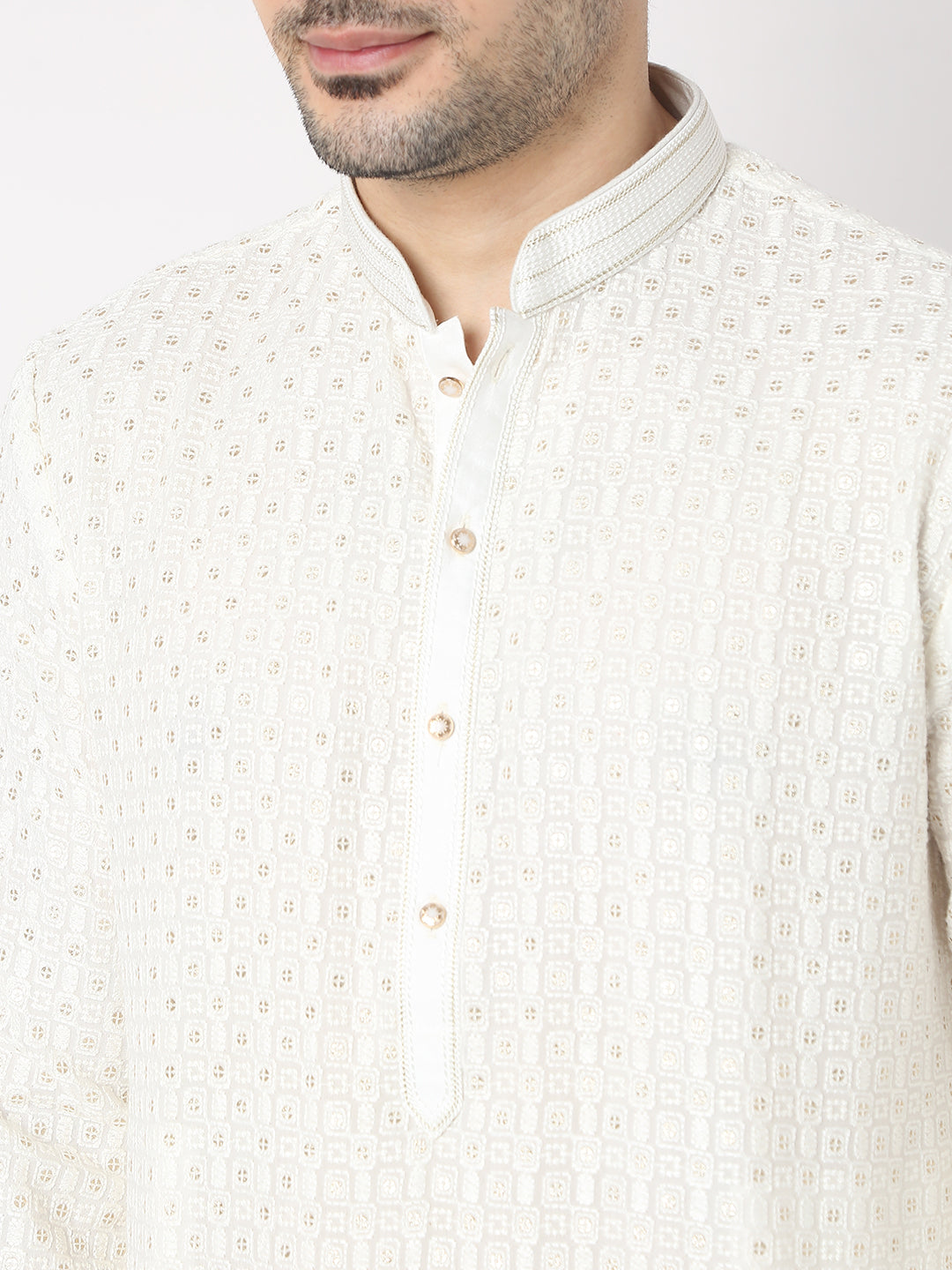 Regular Fit Embroidered Kurta with Churidar Set