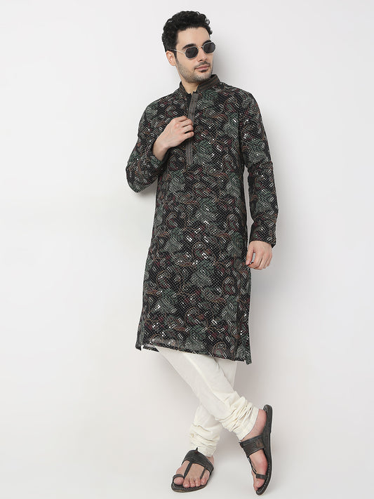 Regular Fit Embellished Kurta with Churidar Set