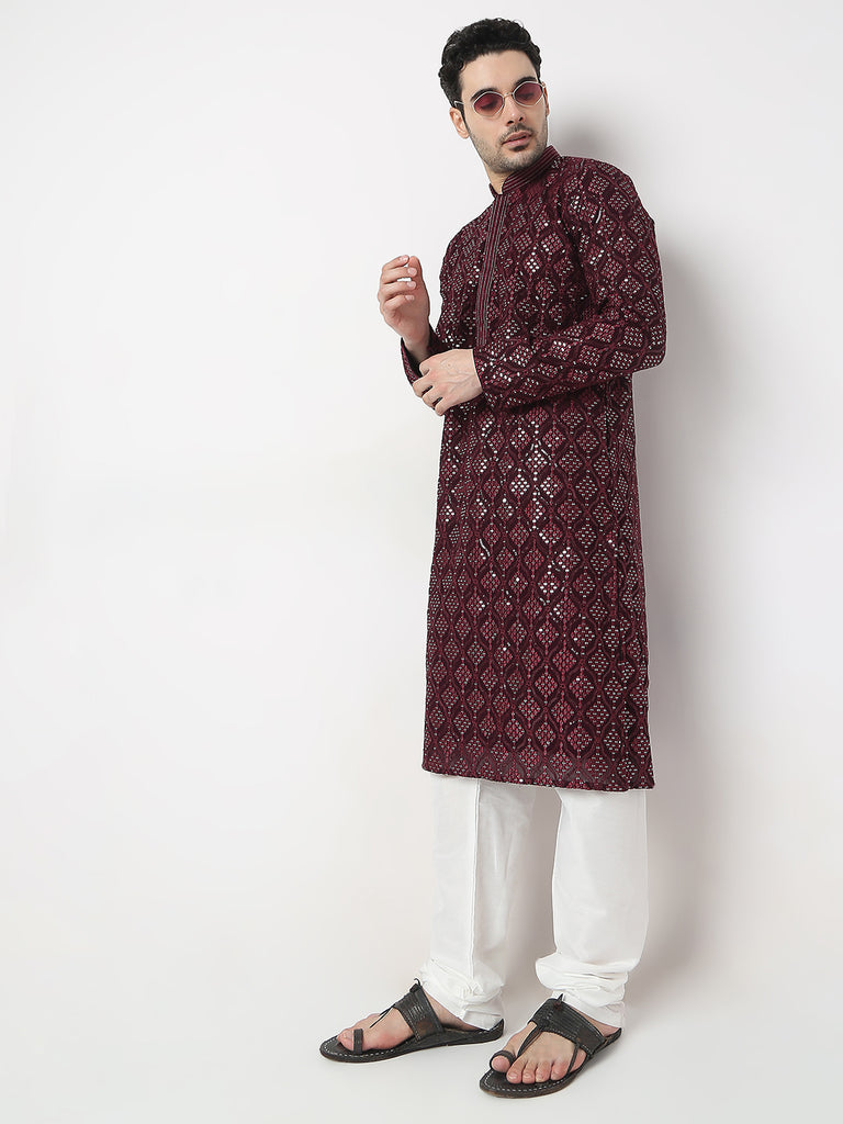 Regular Fit Embroidered Kurta with Churidar Set