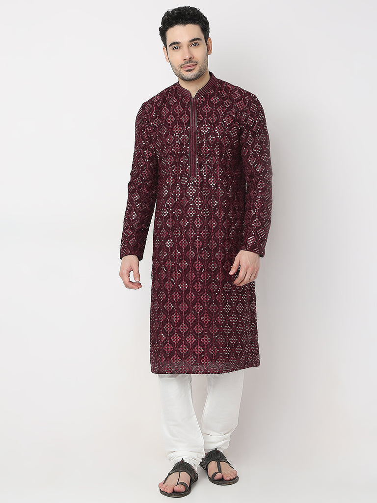 Regular Fit Embroidered Kurta with Churidar Set