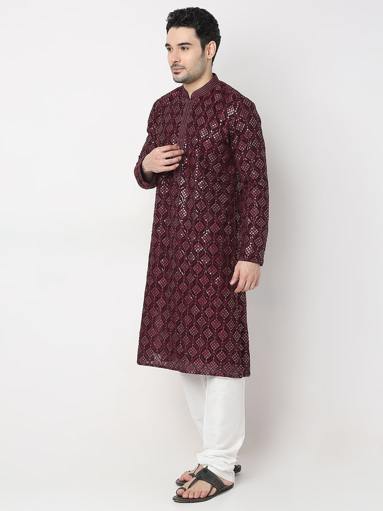 Regular Fit Embroidered Kurta with Churidar Set