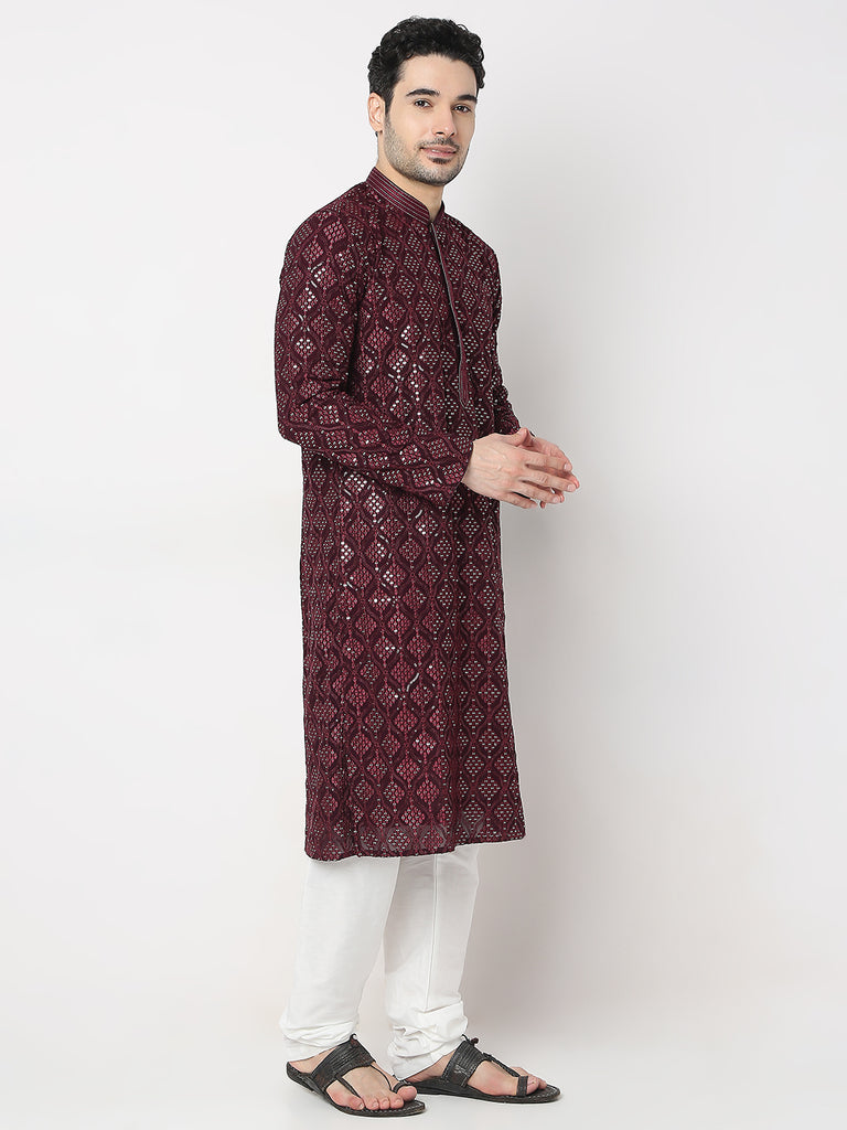 Regular Fit Embroidered Kurta with Churidar Set