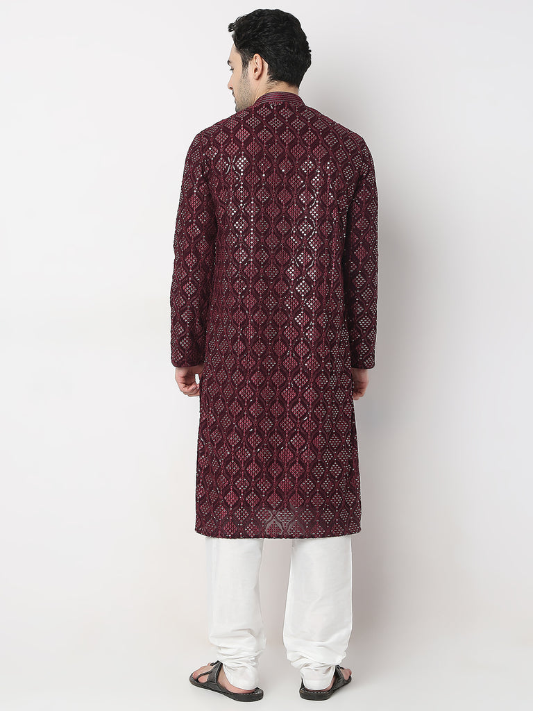 Regular Fit Embroidered Kurta with Churidar Set