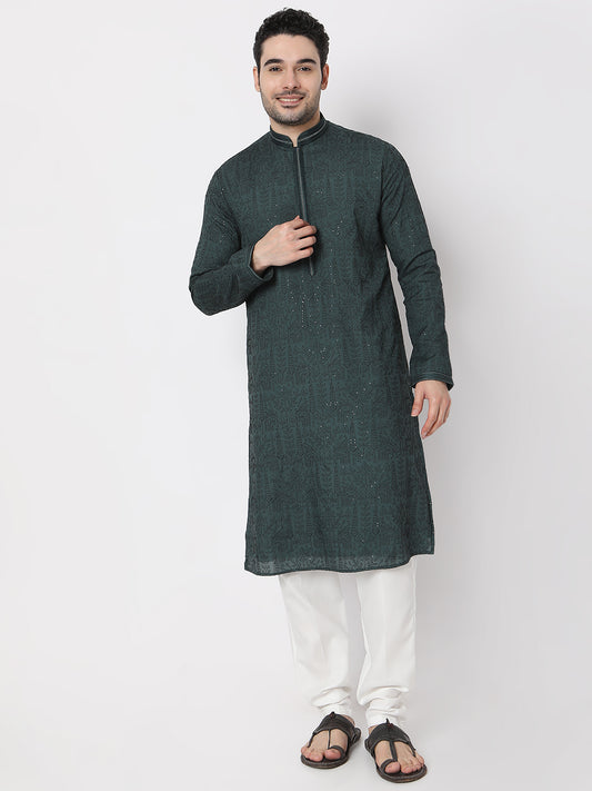 Regular Fit All Over Embroidered Sequence Work Linning Kurta with Pyjama Set