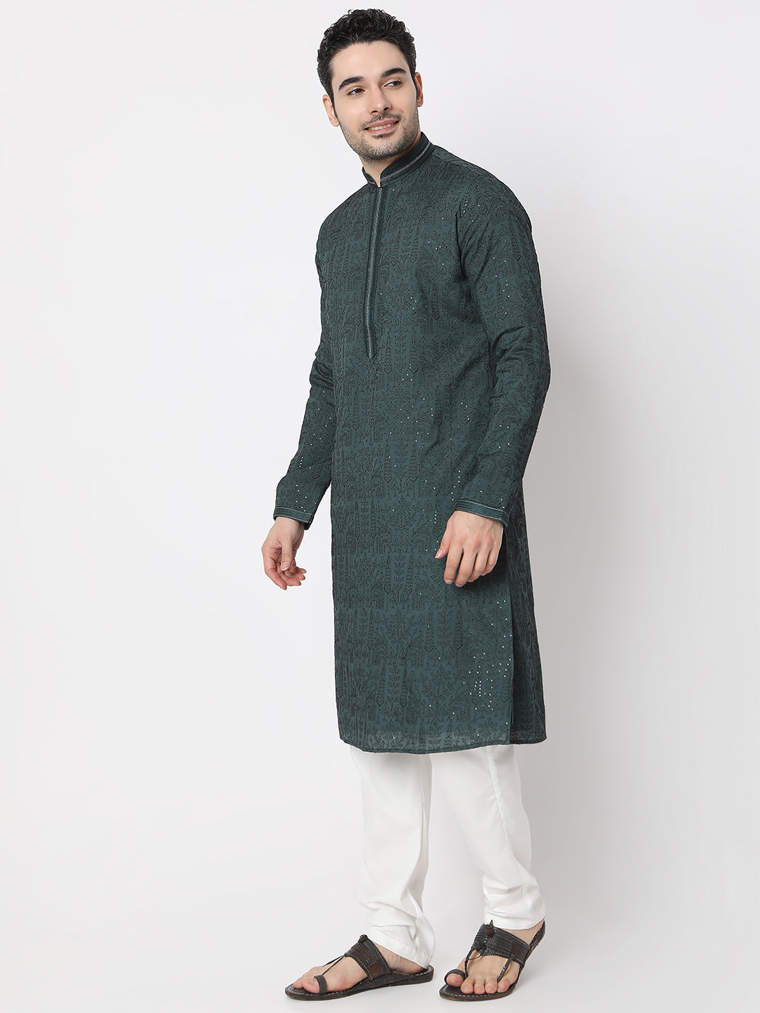 Regular Fit All Over Embroidered Sequence Work Linning Kurta with Pyjama Set