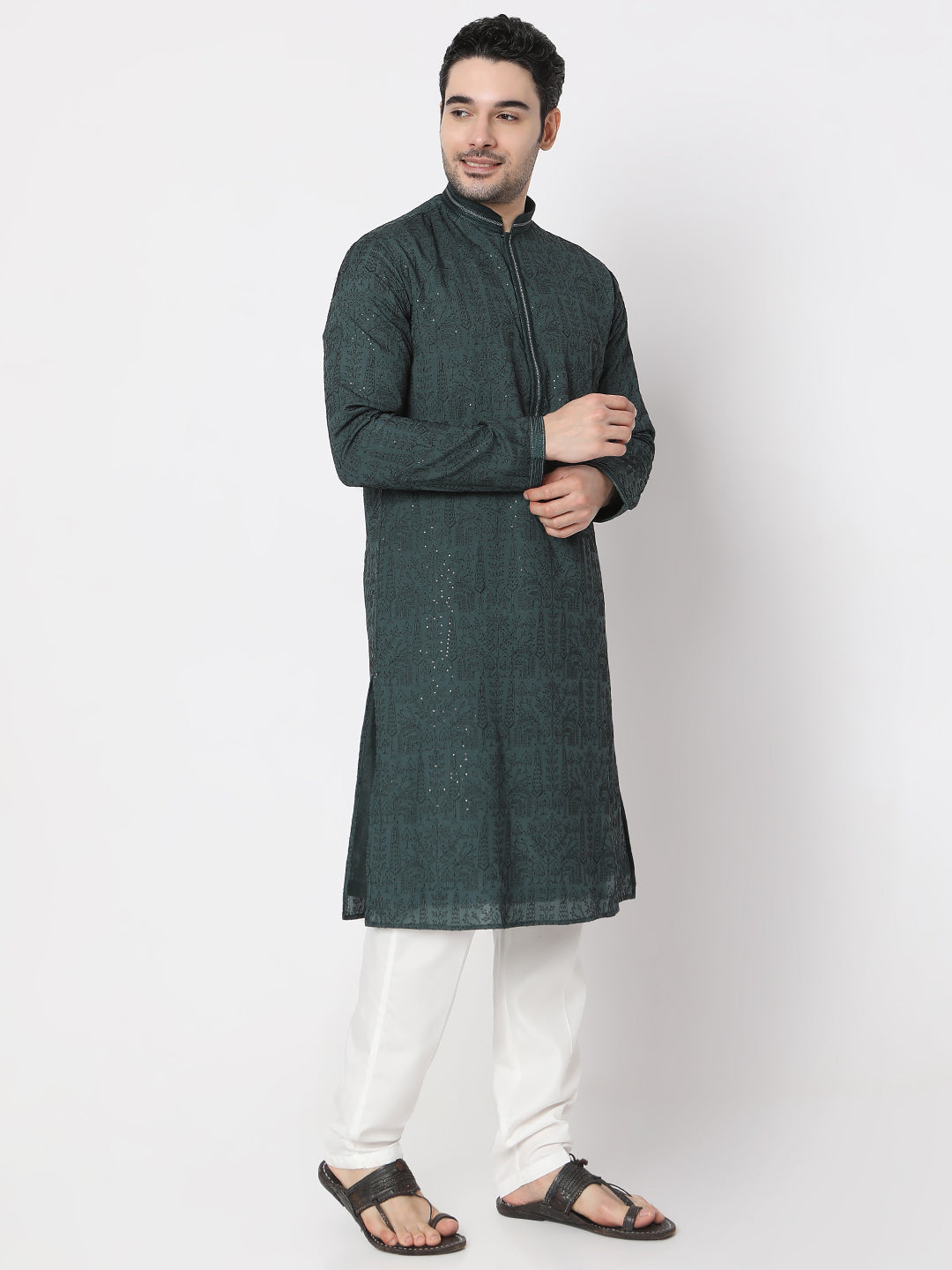 Regular Fit All Over Embroidered Sequence Work Linning Kurta with Pyjama Set