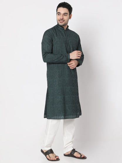 Regular Fit All Over Embroidered Sequence Work Linning Kurta with Pyjama Set