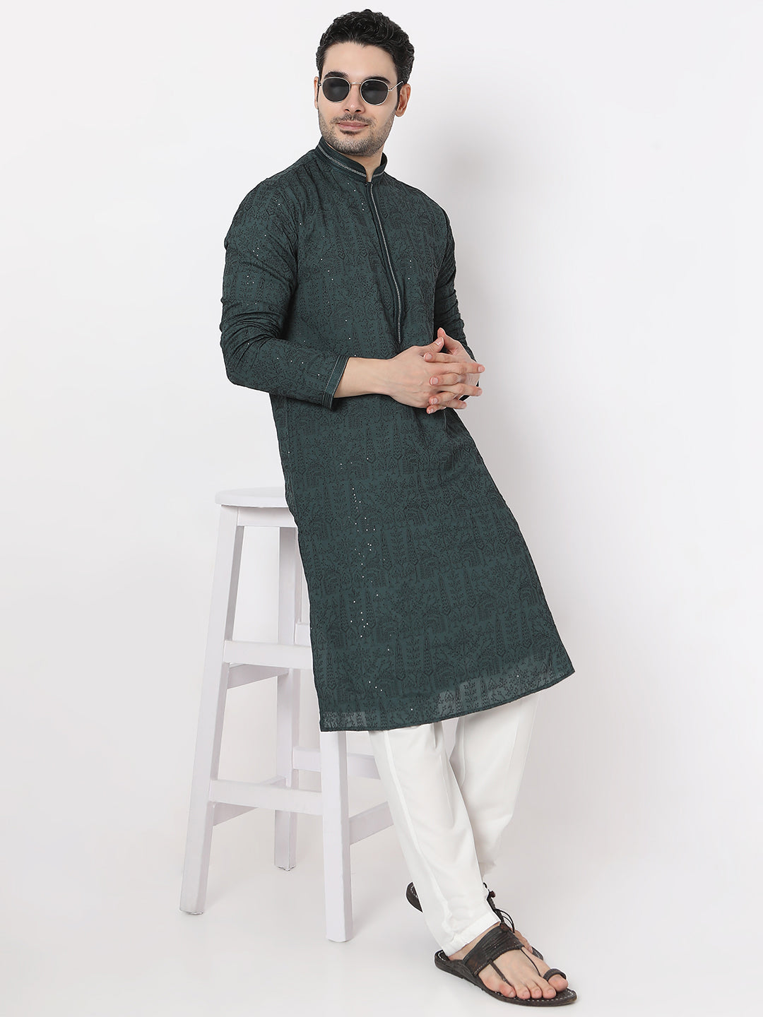 Regular Fit All Over Embroidered Sequence Work Linning Kurta with Pyjama Set