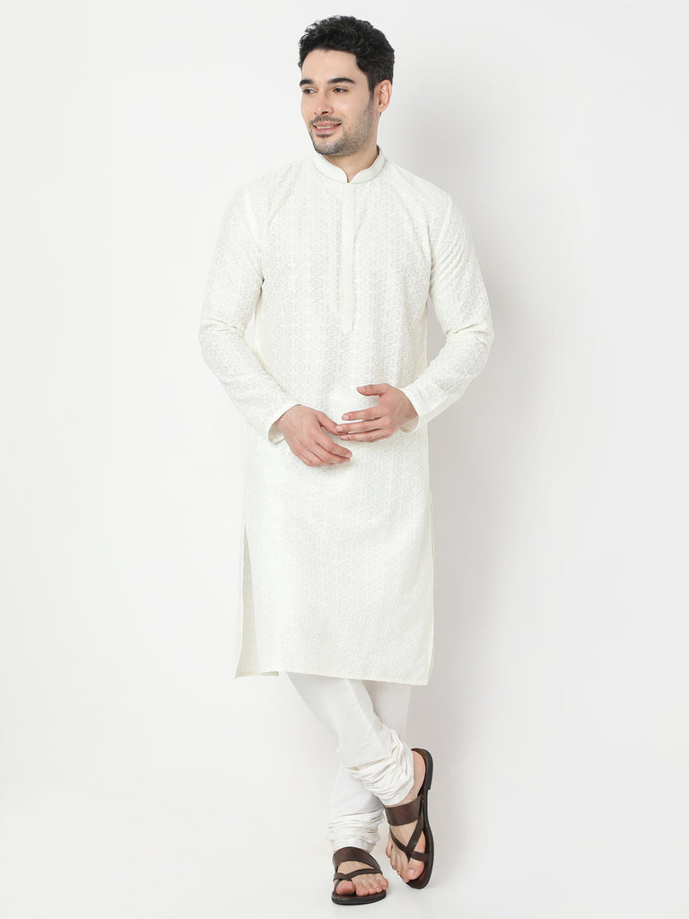 Regular Fit Embroidered Kurta and Churidar Set