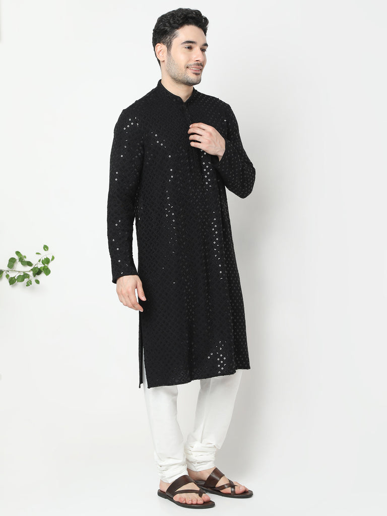 Regular Fit Embroidered Kurta and Churidar Set