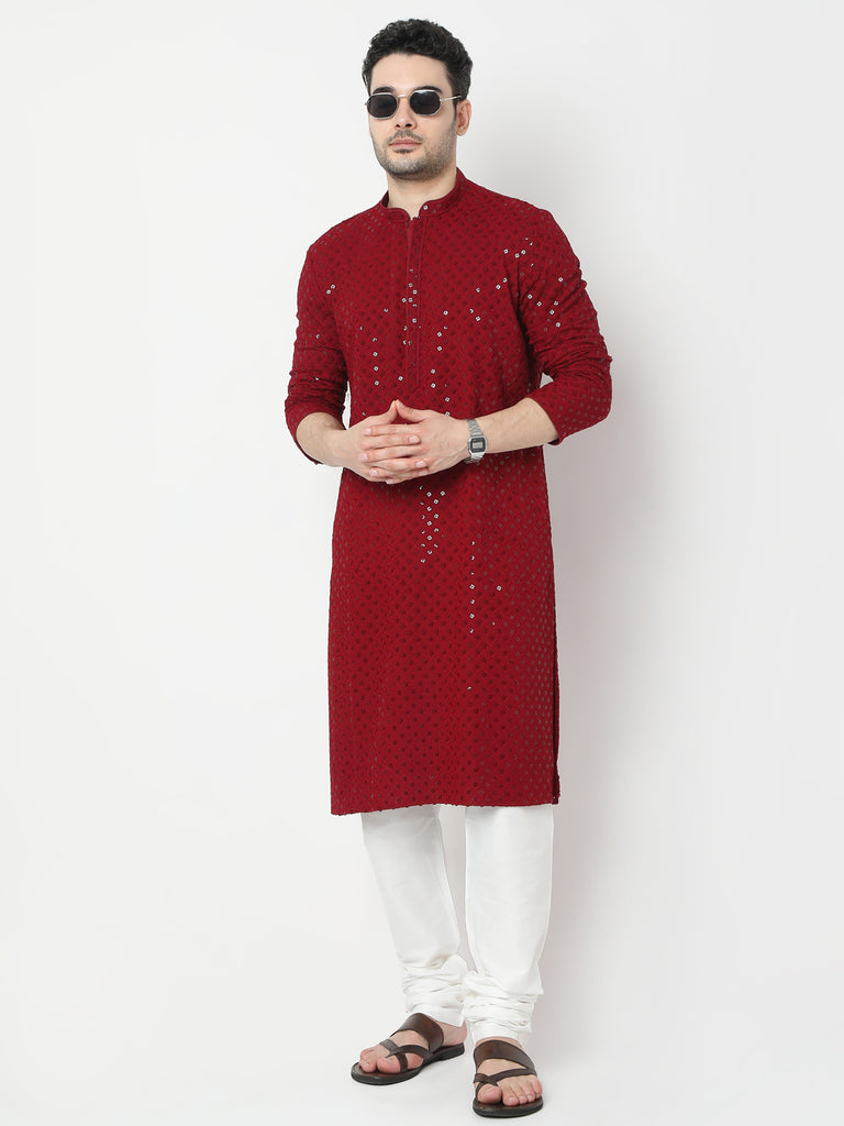 Regular Fit Embroidered Kurta and Churidar Set