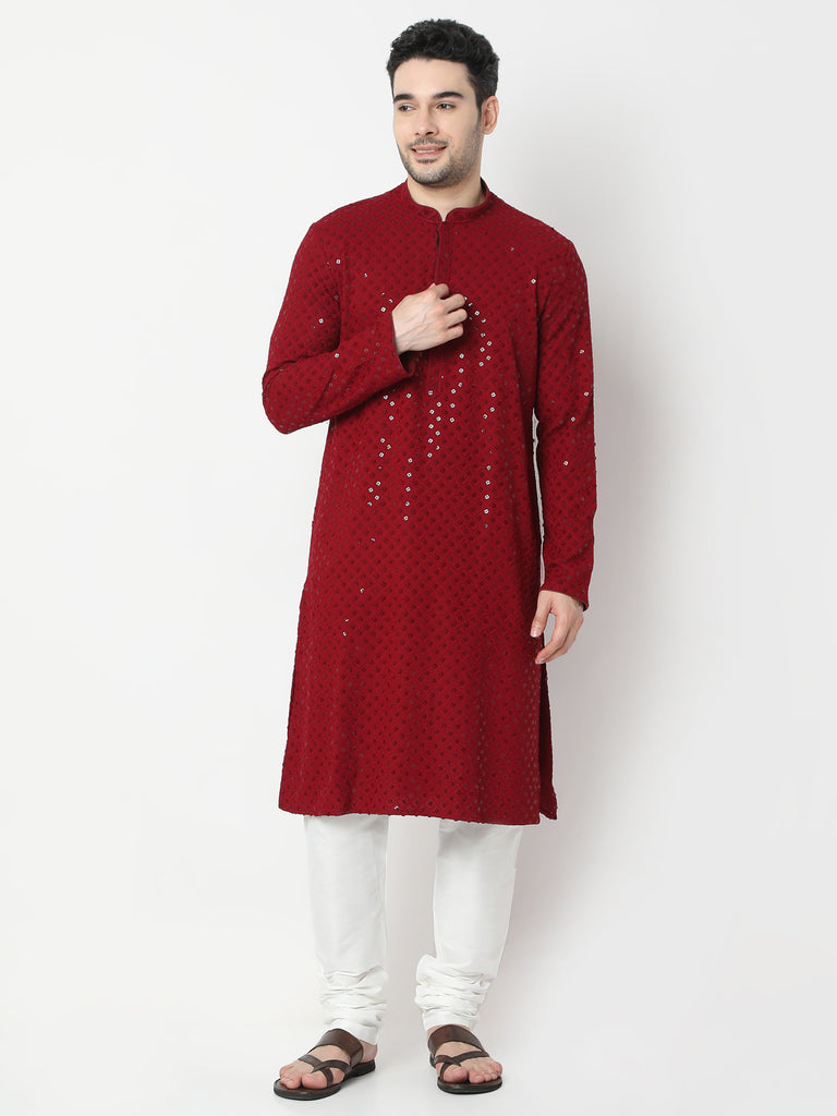 Regular Fit Embroidered Kurta and Churidar Set