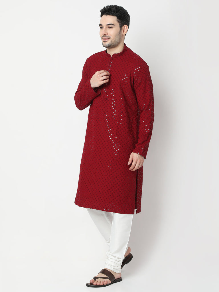 Regular Fit Embroidered Kurta and Churidar Set