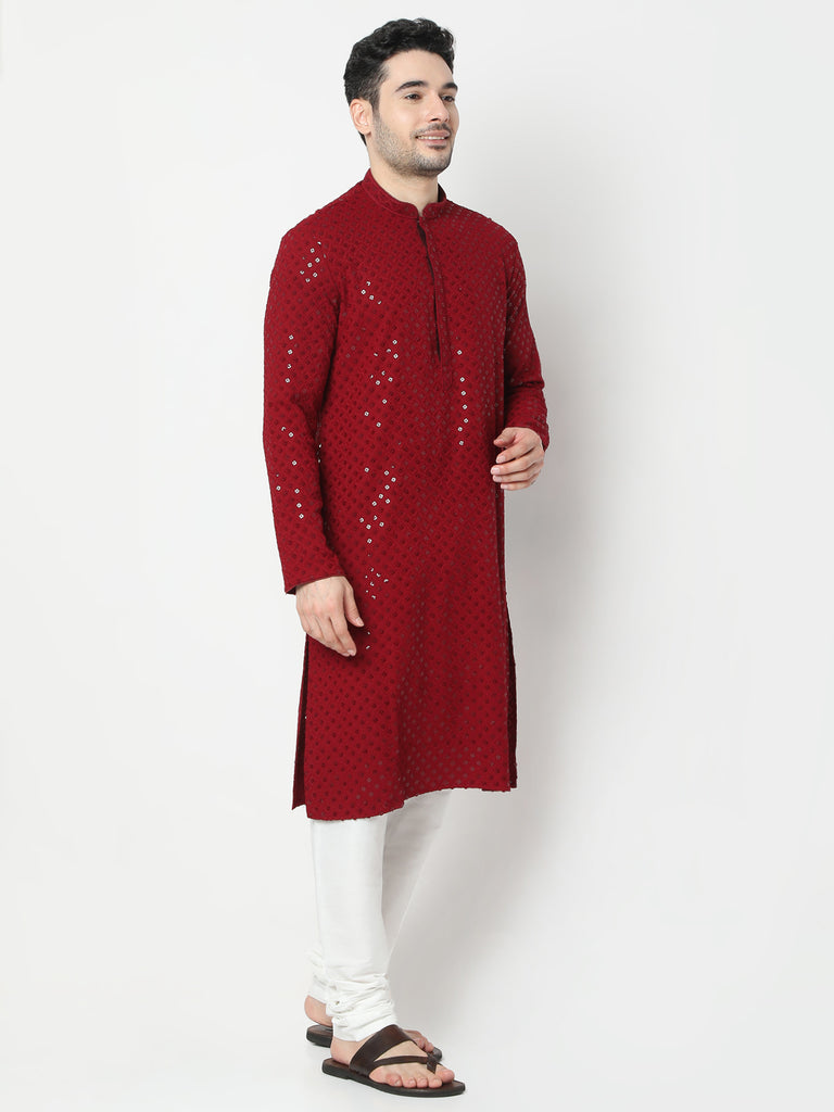 Regular Fit Embroidered Kurta and Churidar Set