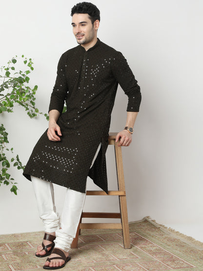 Regular Fit Embroidered Kurta and Churidar Set