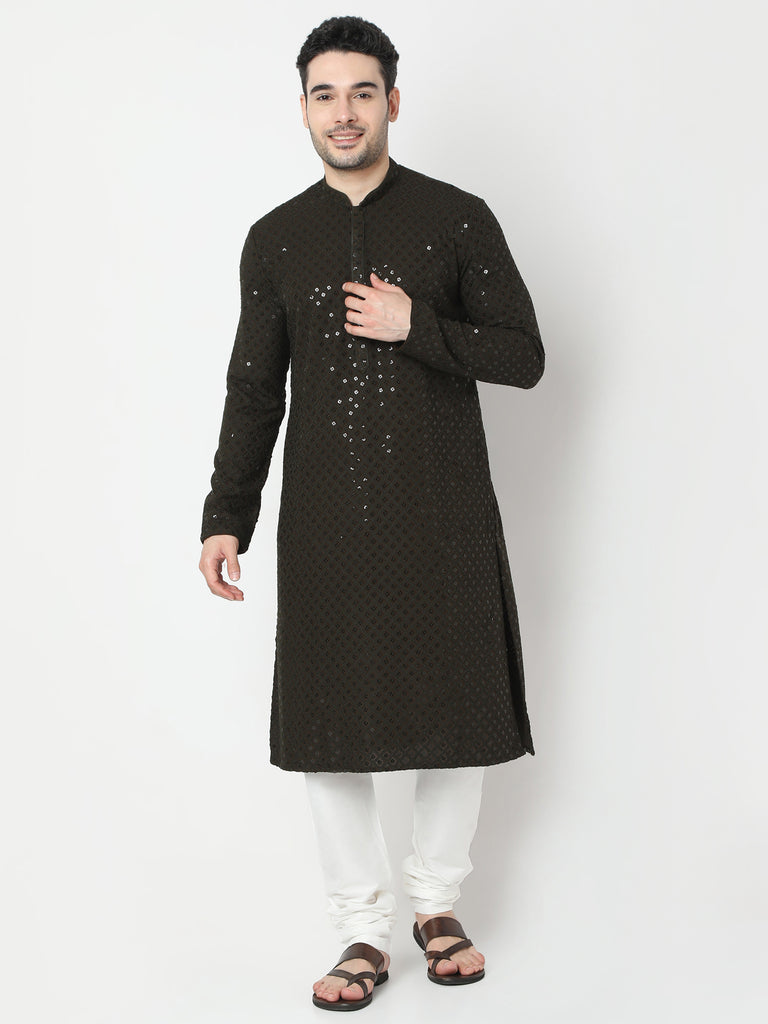 Regular Fit Embroidered Kurta and Churidar Set