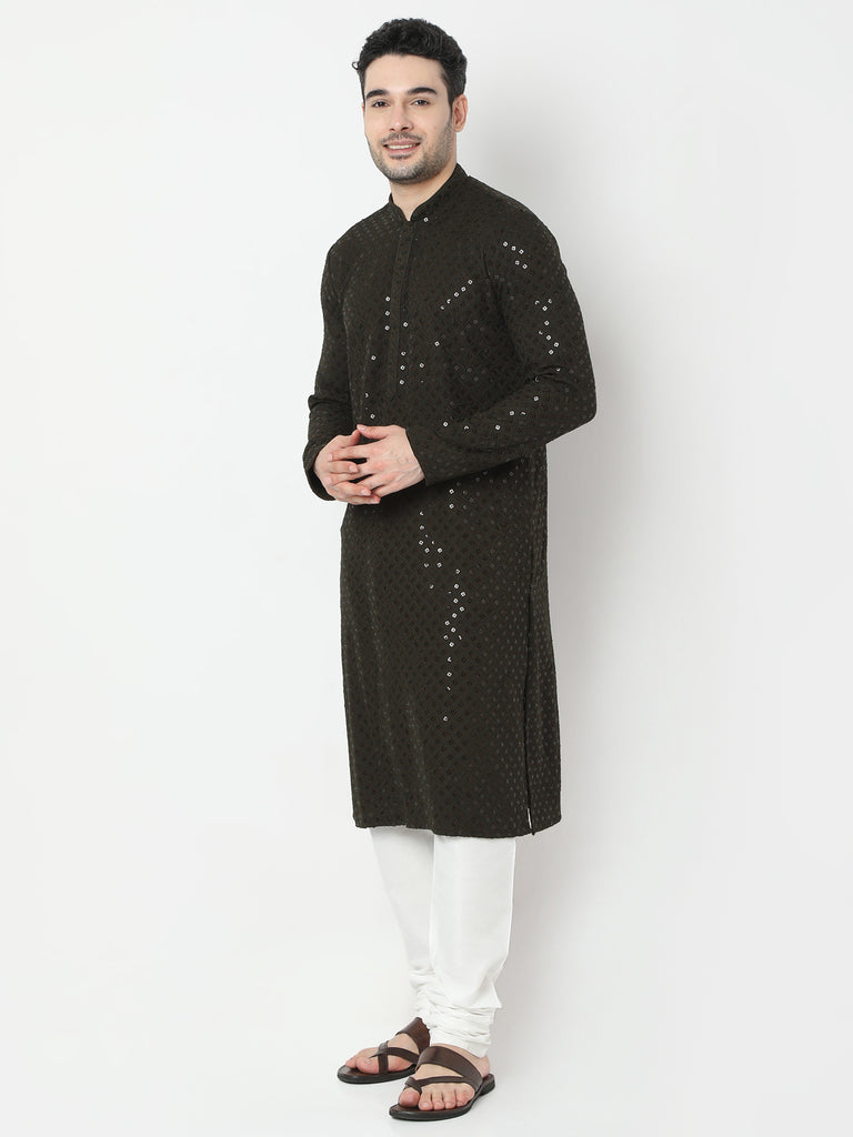 Regular Fit Embroidered Kurta and Churidar Set