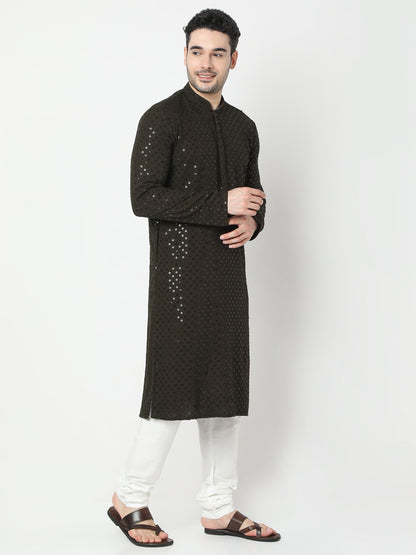 Regular Fit Embroidered Kurta and Churidar Set