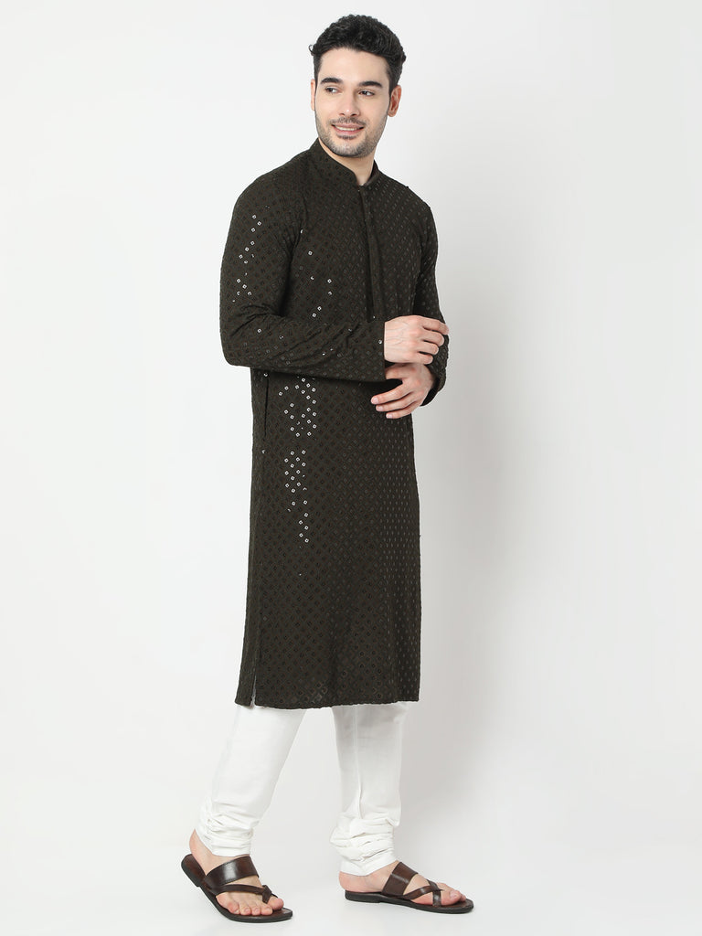 Regular Fit Embroidered Kurta and Churidar Set