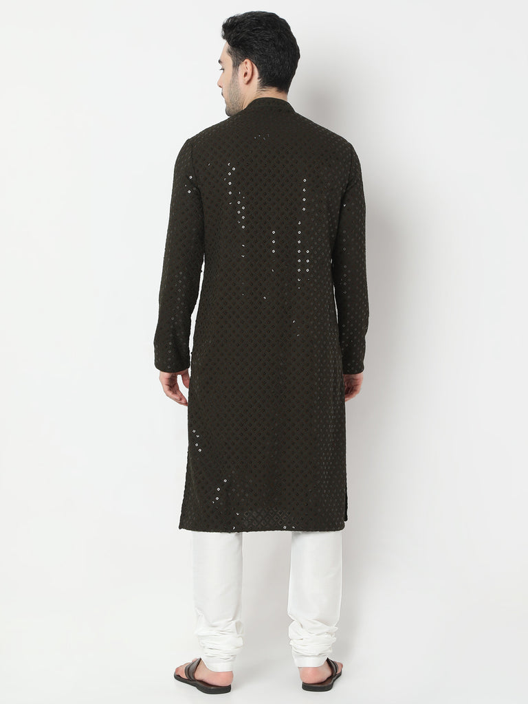 Regular Fit Embroidered Kurta and Churidar Set