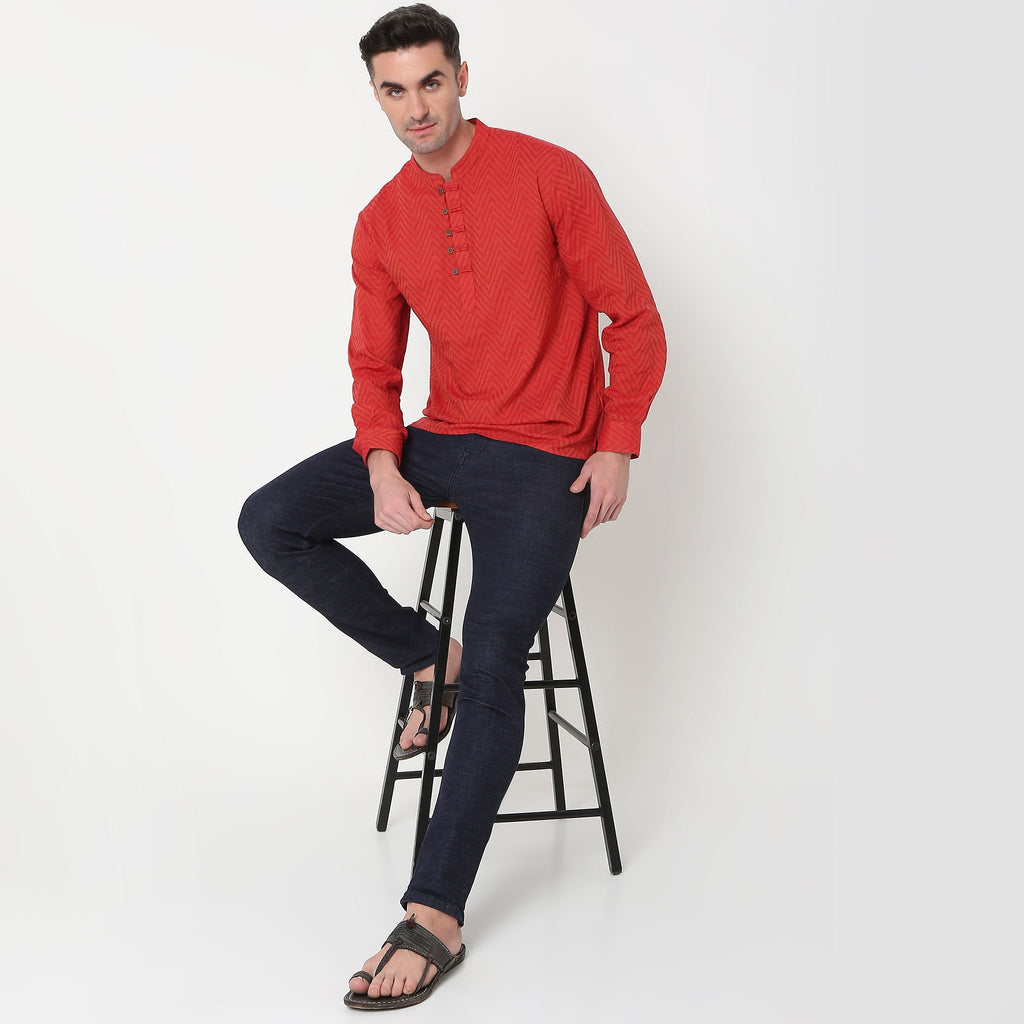 Regular Fit Jacquard Short Kurta