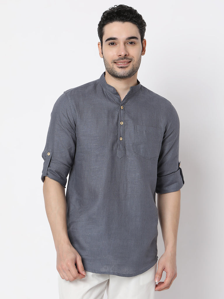 Regular Fit Straight Solid Full Sleeve Short Kurta