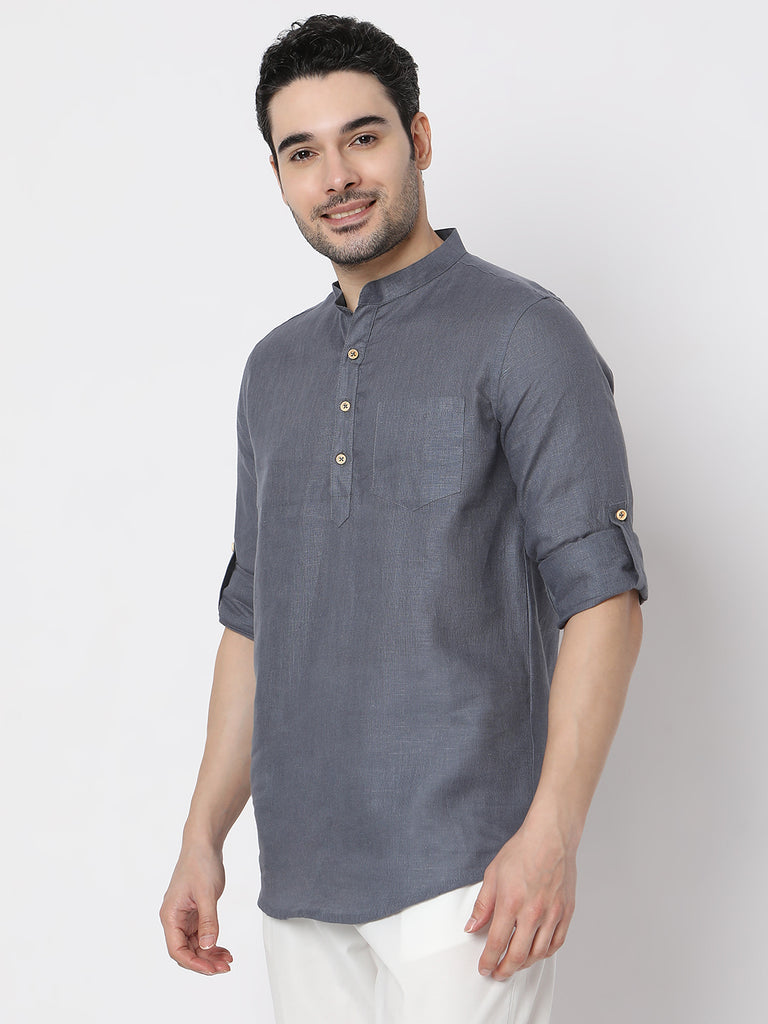 Regular Fit Straight Solid Full Sleeve Short Kurta