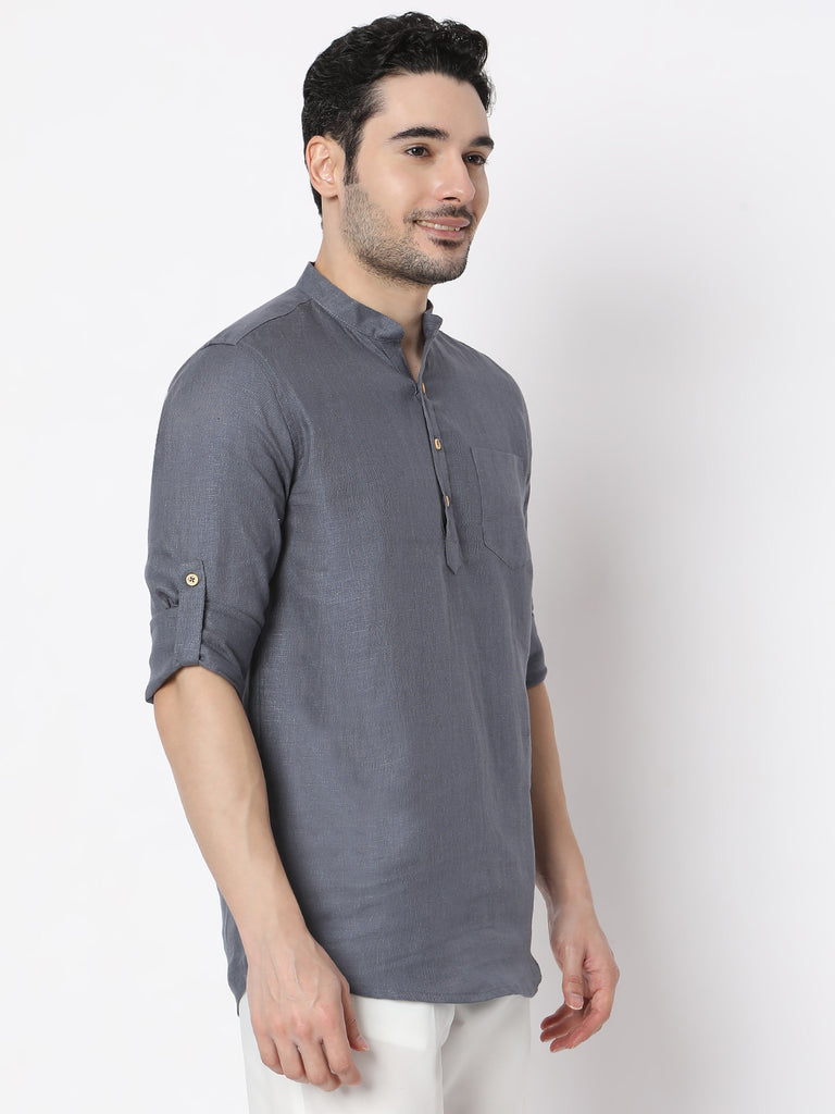 Regular Fit Straight Solid Full Sleeve Short Kurta