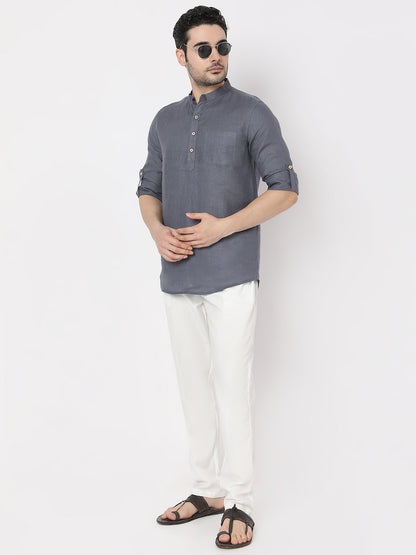 Regular Fit Straight Solid Full Sleeve Short Kurta
