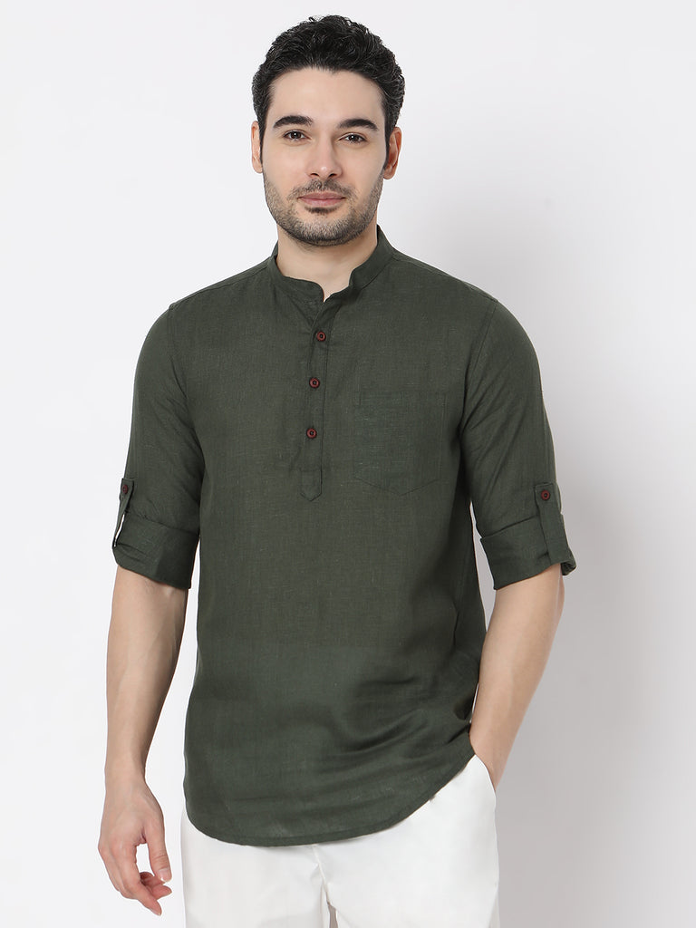 Regular Fit Straight Solid Full Sleeve Short Kurta