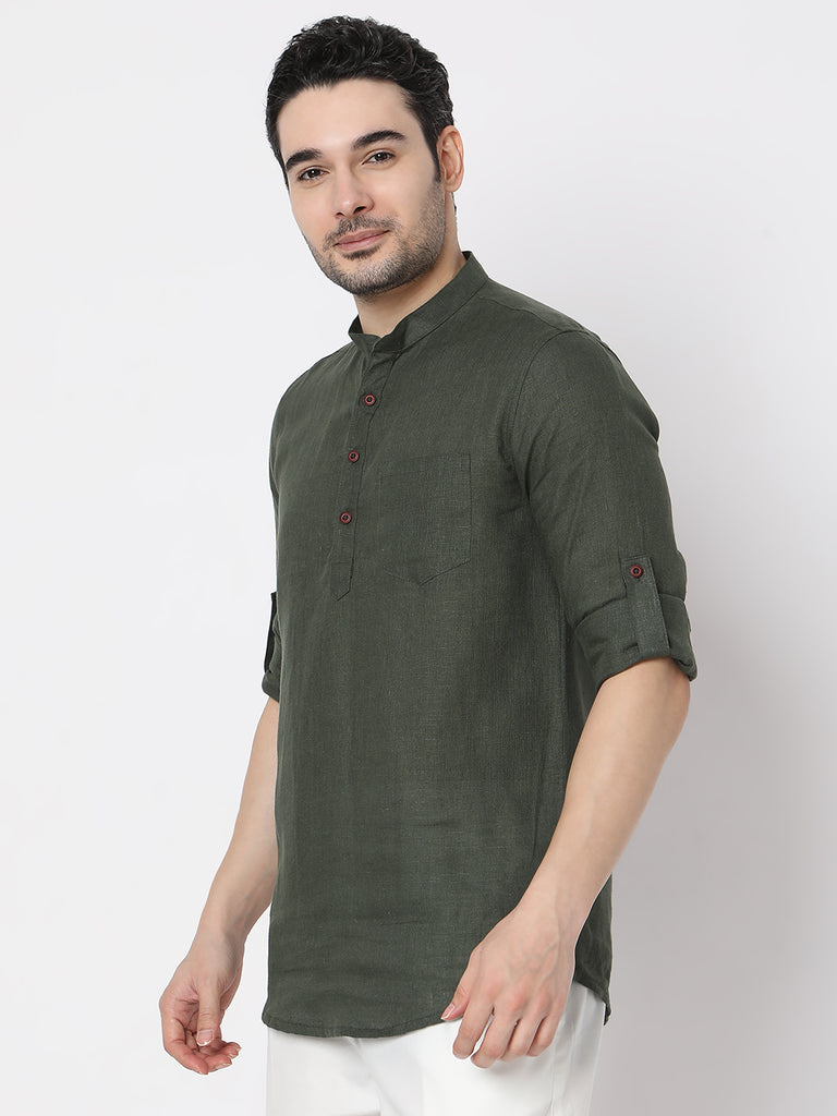 Regular Fit Straight Solid Full Sleeve Short Kurta