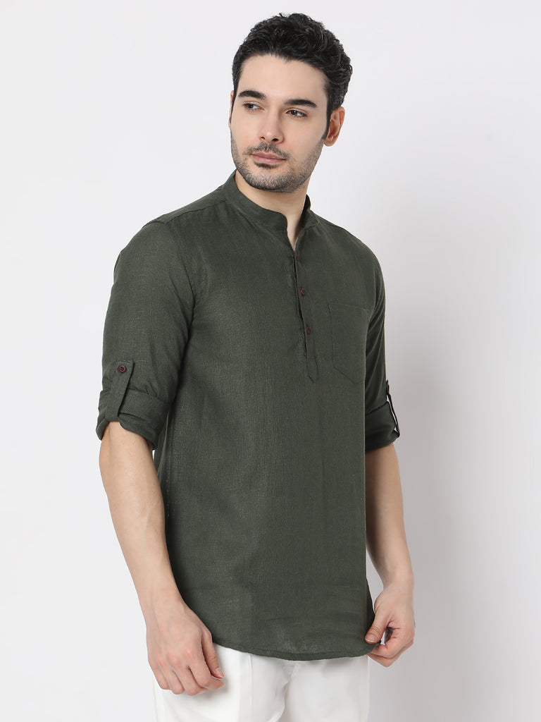 Regular Fit Straight Solid Full Sleeve Short Kurta