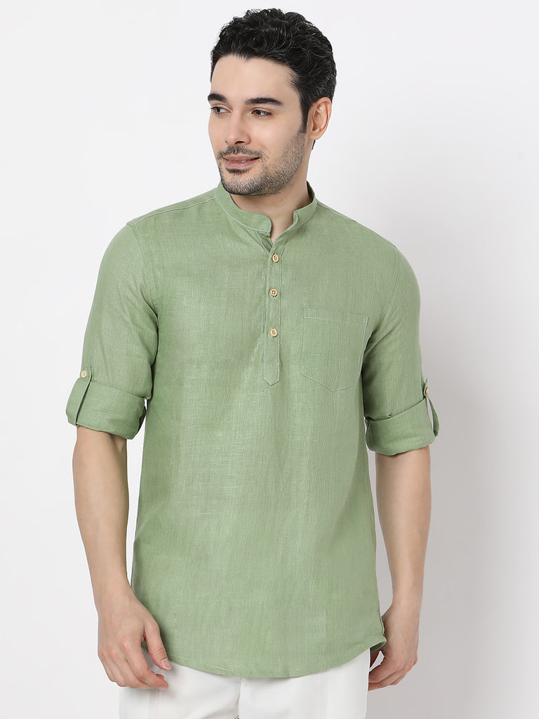 Regular Fit Straight Solid Full Sleeve Short Kurta