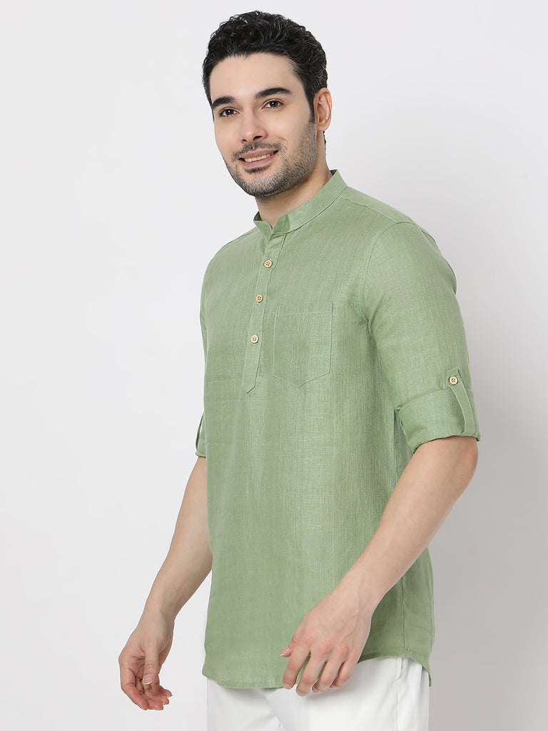 Regular Fit Straight Solid Full Sleeve Short Kurta