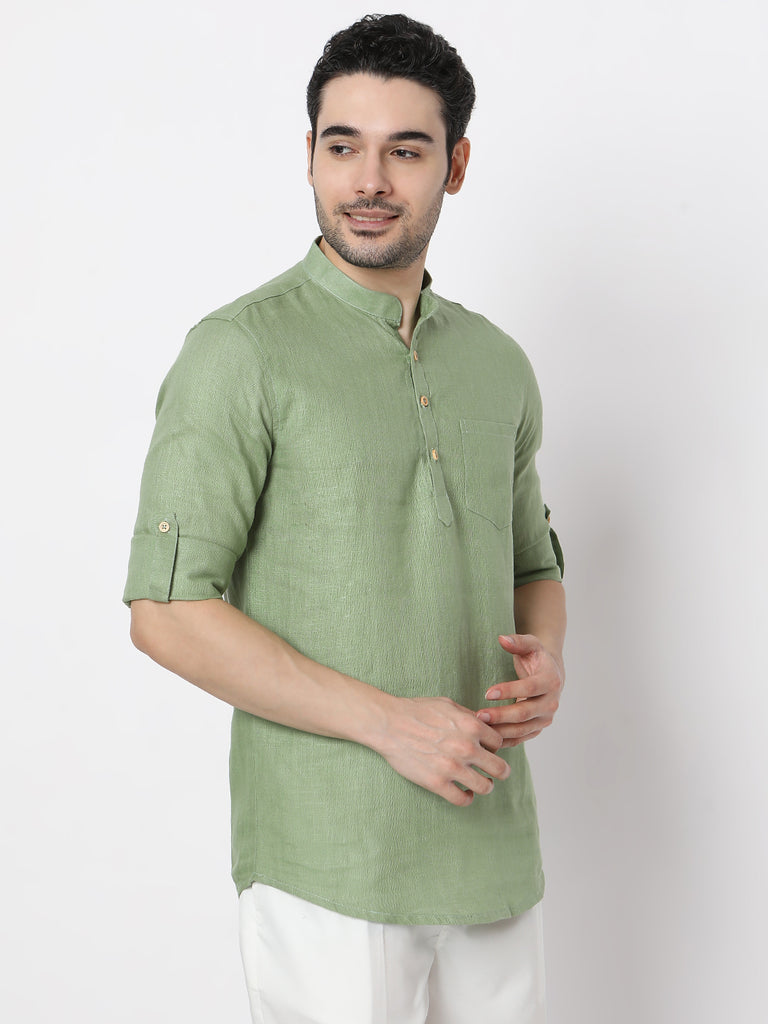 Regular Fit Straight Solid Full Sleeve Short Kurta