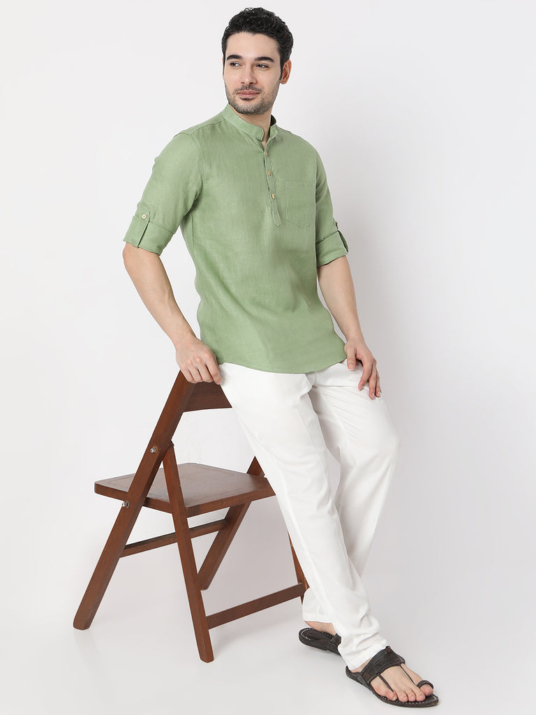 Regular Fit Straight Solid Full Sleeve Short Kurta