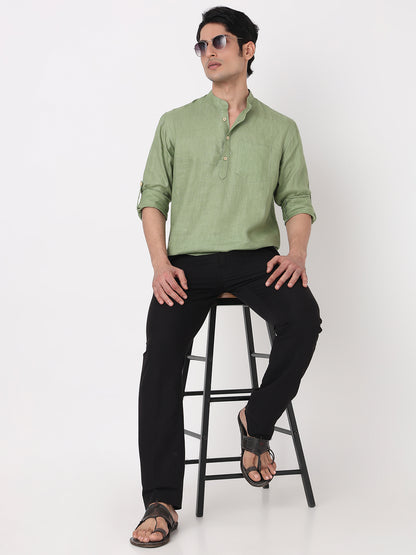 Woven Solid Short Kurta