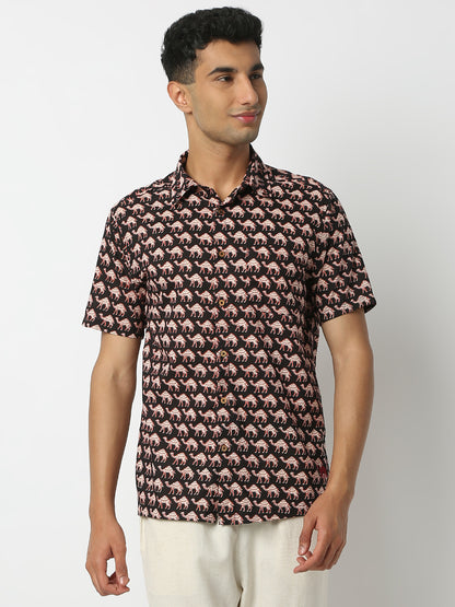 Regular Fit Printed Shirt Collar Half Sleeve Shirt