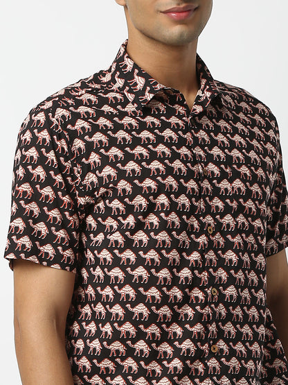 Regular Fit Printed Shirt Collar Half Sleeve Shirt