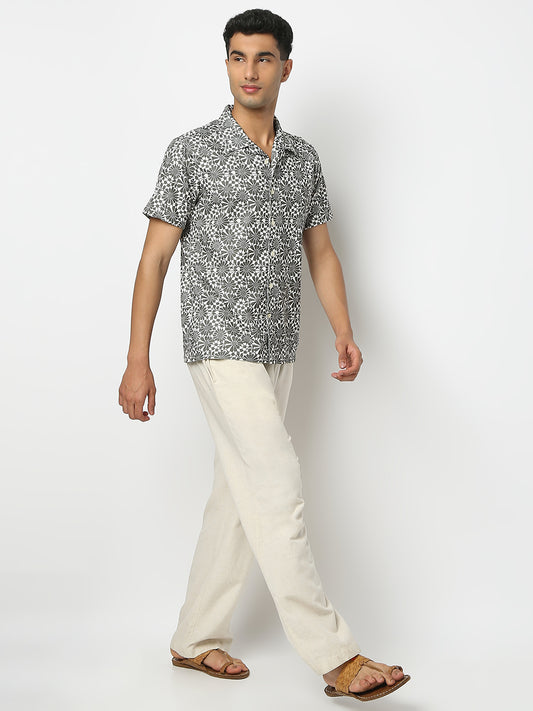 Relaxed Fit Digital Print Camp Collar Half Sleeve Shirt