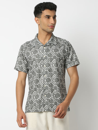 Relaxed Fit Digital Print Camp Collar Half Sleeve Shirt
