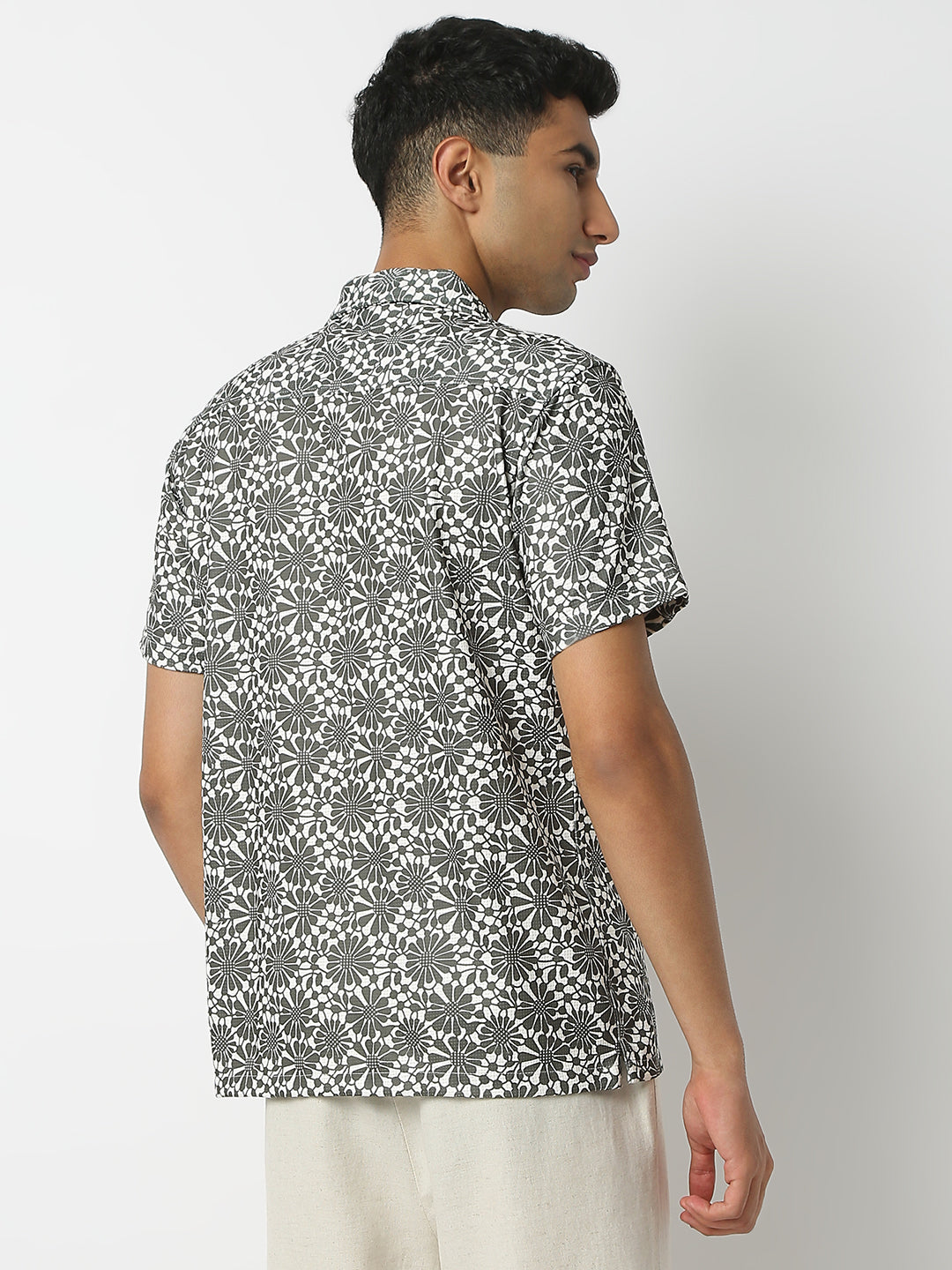Relaxed Fit Digital Print Camp Collar Half Sleeve Shirt
