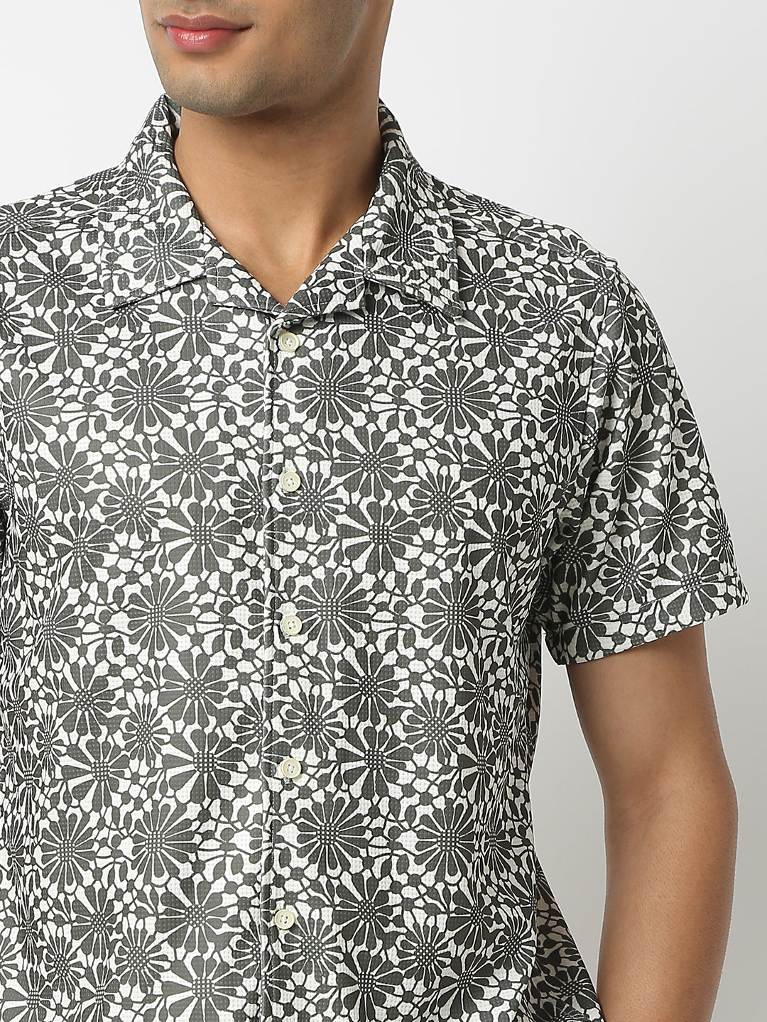 Relaxed Fit Digital Print Camp Collar Half Sleeve Shirt