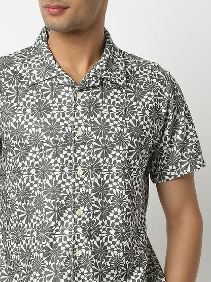Relaxed Fit Digital Print Camp Collar Half Sleeve Shirt