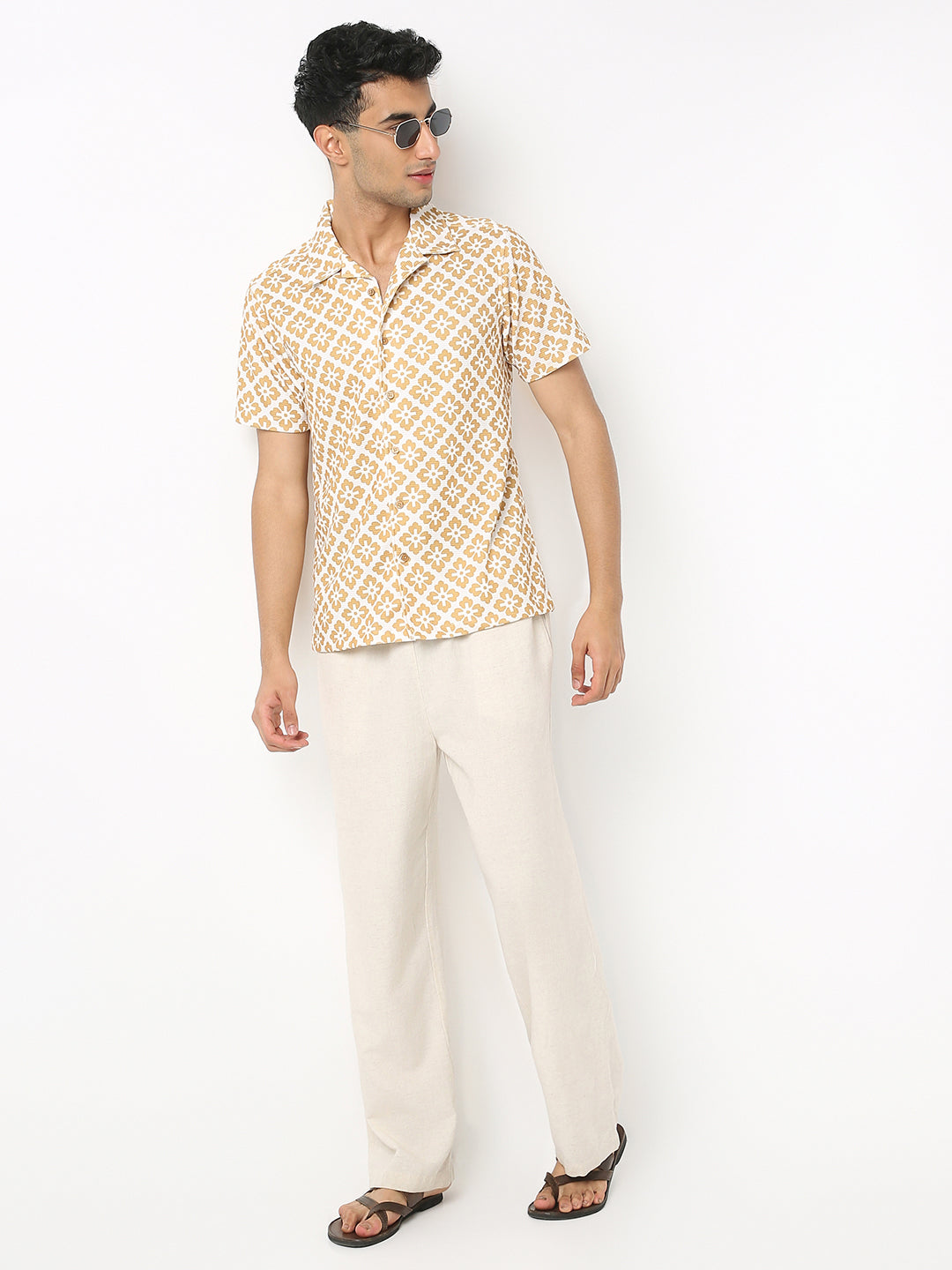 Relaxed Fit Digital Print Camp Collar Half Sleeve Shirt