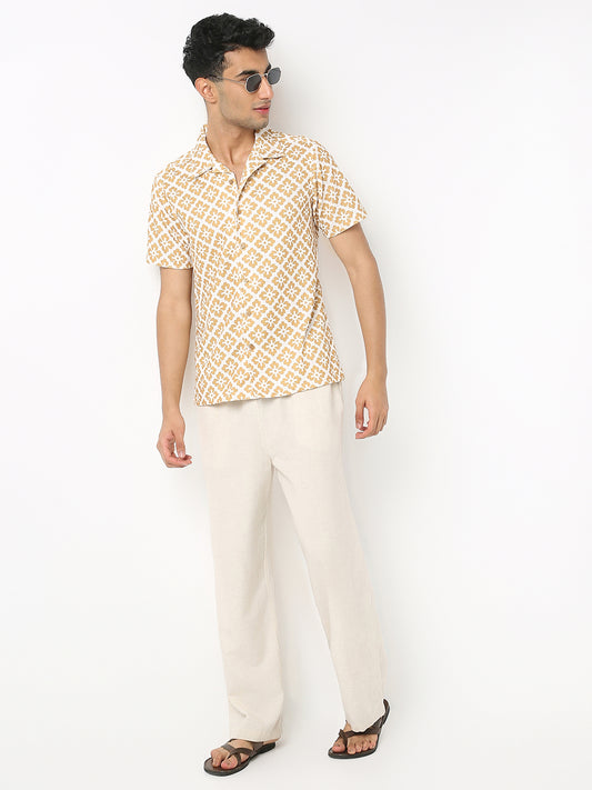 Relaxed Fit Digital Print Camp Collar Half Sleeve Shirt